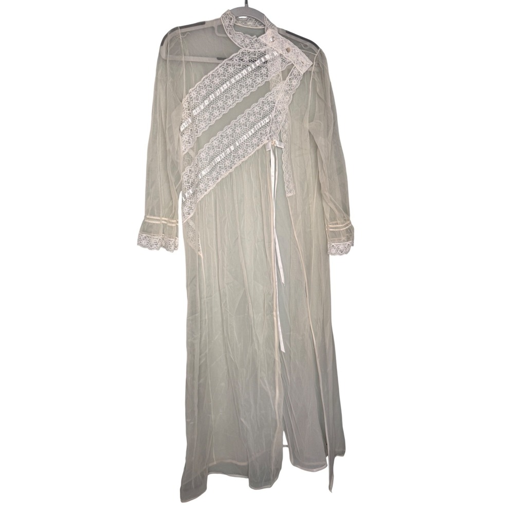 Vintage‎ 60s Gilead White Sheer Nylon Lace Peignoir Robe Bridal Boudoir